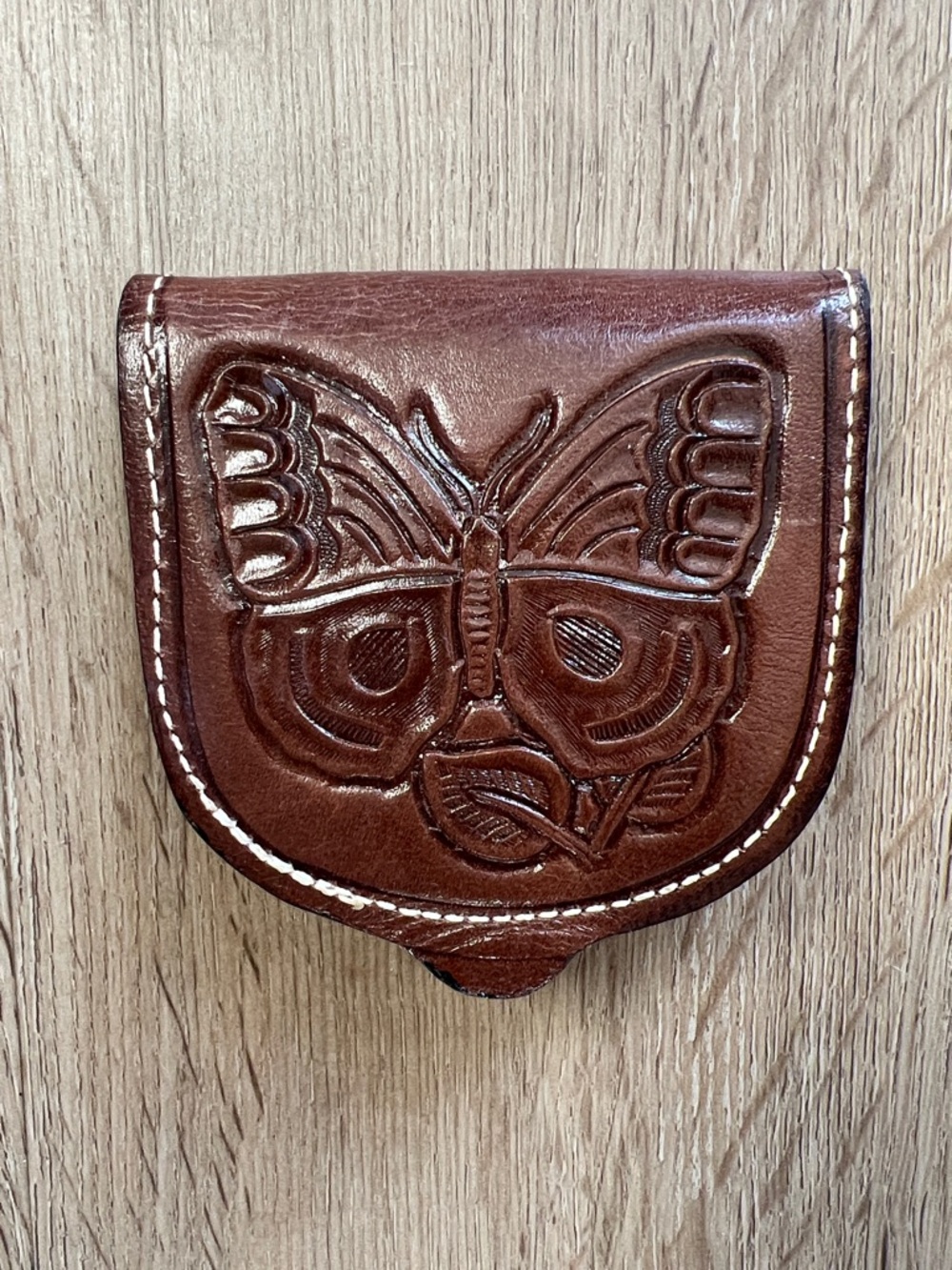 Mexican Tooled Leather Butterfly Coin Pouch